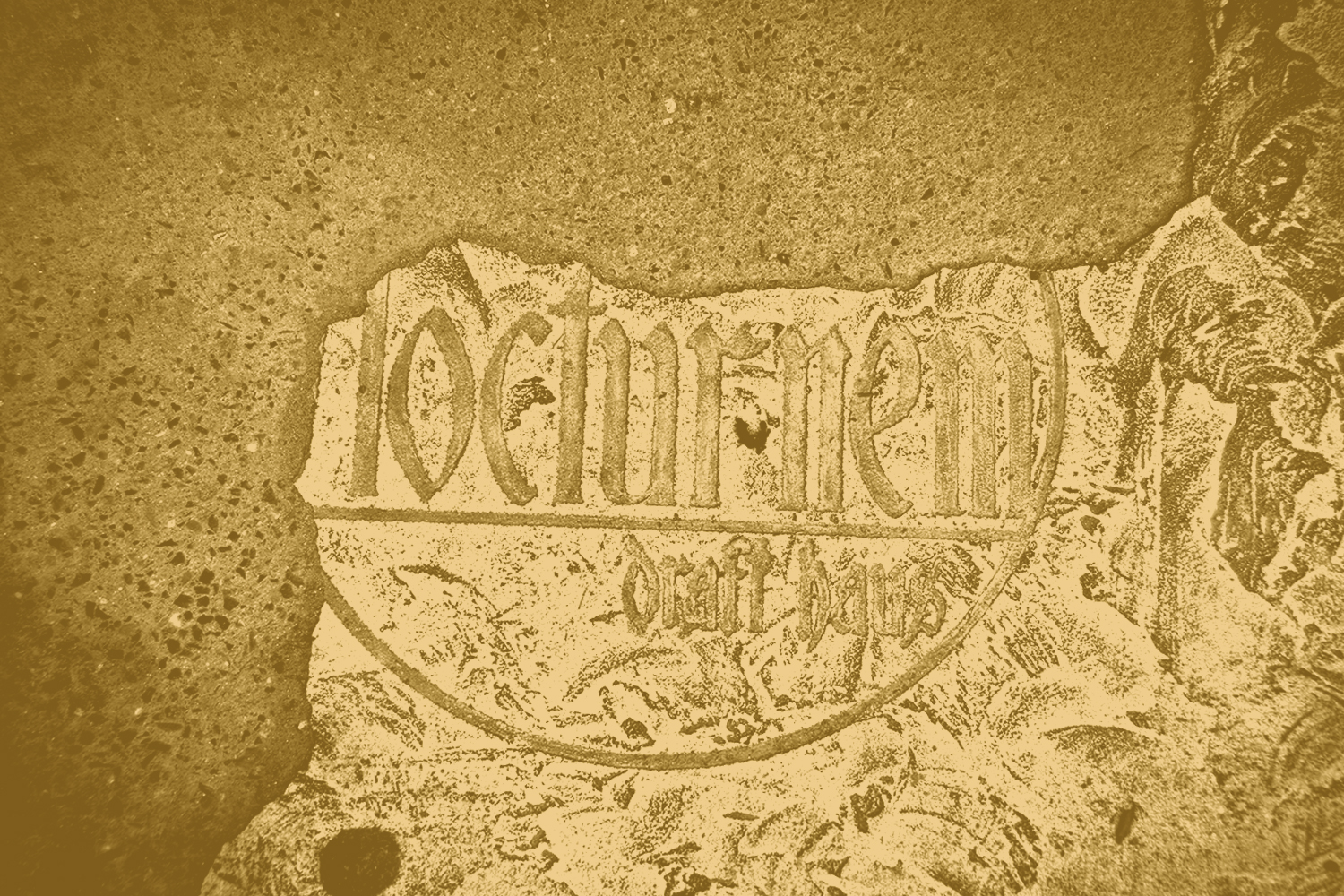 The Nocturnem crest pressed into the sidewalk concrete at the entrance.